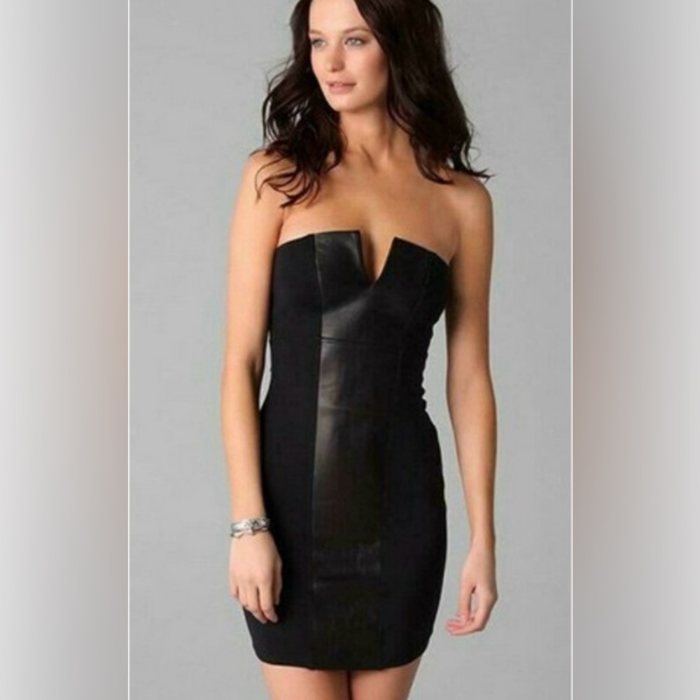 David Lerner small black colorblock strapless dress
